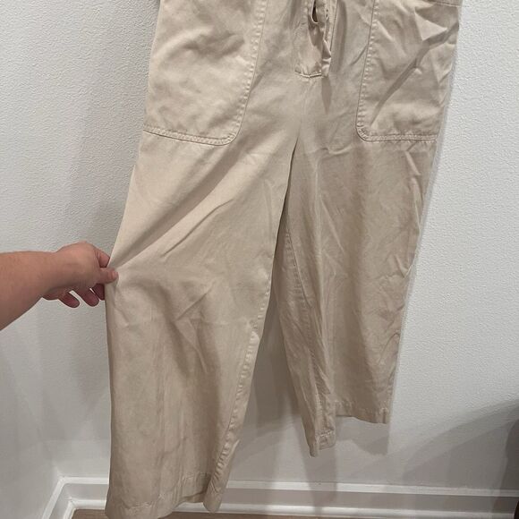 Marine Layer Jumpsuit Womens Small Beige Short Sleeve Button Front Utility - Picture 3 of 11